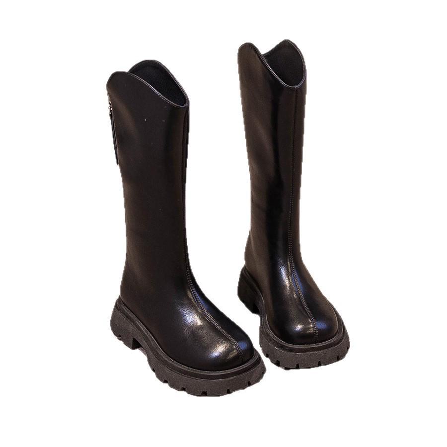 Girls' Knee-High Leather Boots: 2026 Autumn/Winter, High-Top, Plus Velvet.