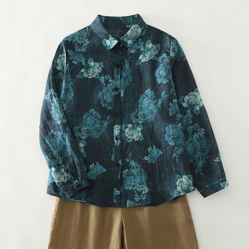 DIMANAF New Plus Size Women Tops Shirts Tees Floral Casual Loose Blouse 2025 Autumn Print Cotton Long Sleeve