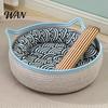 All Season Cat Bed Basket with Cushion Cotton Rope Handwoven Pet Spacious Breathable Ear for Indoor Cats Stretch Space