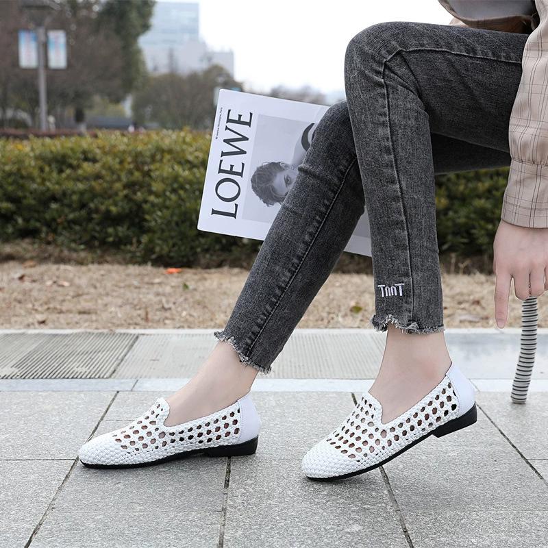 Fashion GKTINOO 2025 Summer New Genuine Leather Sandals For Women Hand-woven Hollow Flat Soft Sole Large Size Women's Shoes