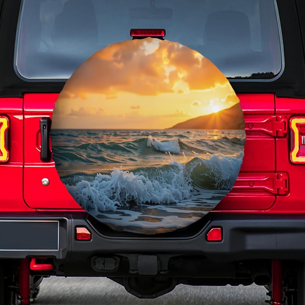 Ocean Wave Sunset Tire Cover Polyester Durable Outdoor SUV Spare Wheel Protector