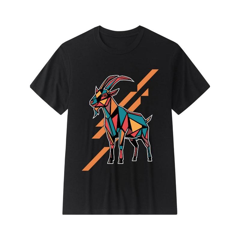 European sizes Men's Vintage Geometric Goat Face T-Shirt