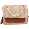 New Spring Summer Pearl Bracelet Crossbody Bag Simple Straw Woven Women Underarm Bag Fashi Square Handheld Bag For Ladies