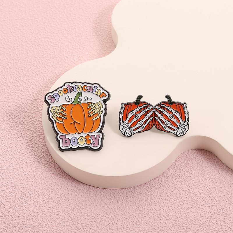 Pumpkin Butt Skeleton Hand Enamel Pins Spooktacular Booty Halloween Brooches Lapel Badge Fashion Jewelry Gifts for Friends