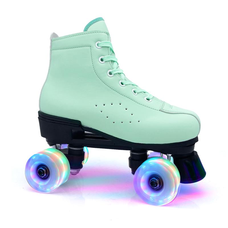 Adult Unisex Double Row Roller Skates, Breathable Purple Leather, Jelly Wheels, Four-Wheel Design