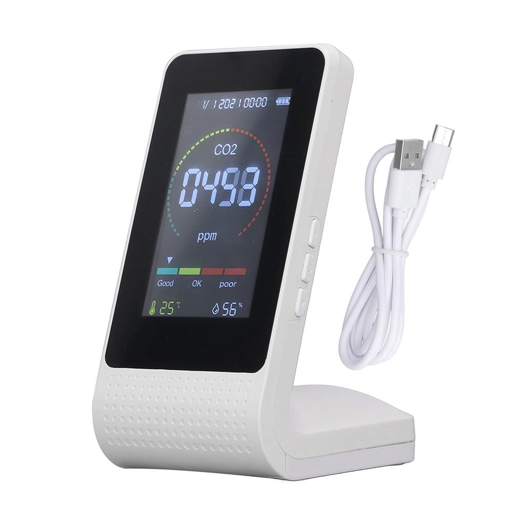 White CO2 Air Quality Monitor LED Digital Display LCD Screen Backlight Temperature Humidity TVOC Detector Meter