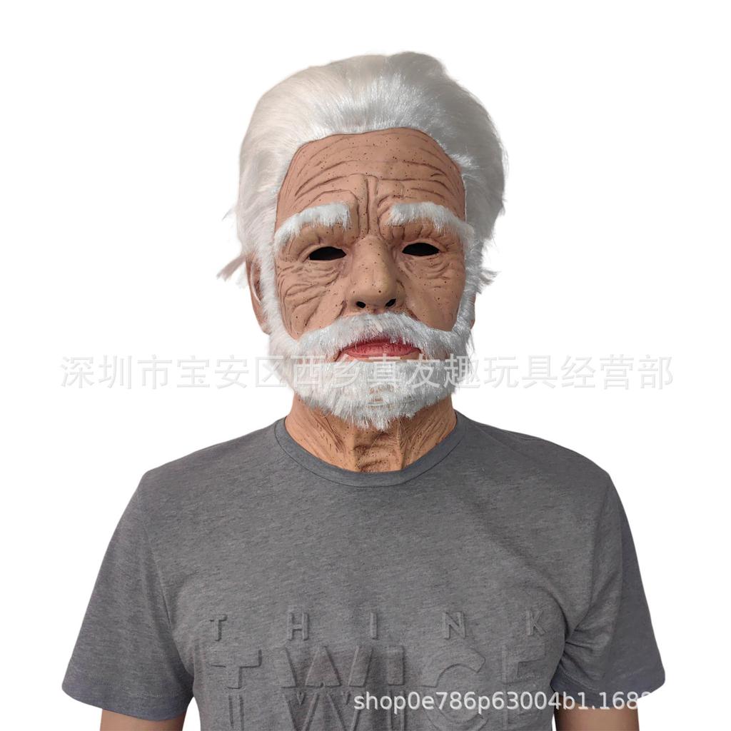Old Man William Headgear, Old Lady Headgear, Wig, Elderly Mask, Halloween Imitation Human Latex Mask