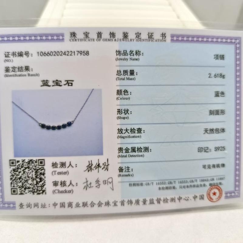 SACE GEMS S925 Sterling Silver Certified 3*4MM Natual Sapphire Pendant Necklaces for Womne Engagement Cocktail Party Fine Jewelry