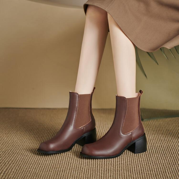 Fashion New Autumn Winter Genuine Leather Women Boots Fashion Round Toe Shoes for Women Short Boots Women High Heel Botas De Mujer