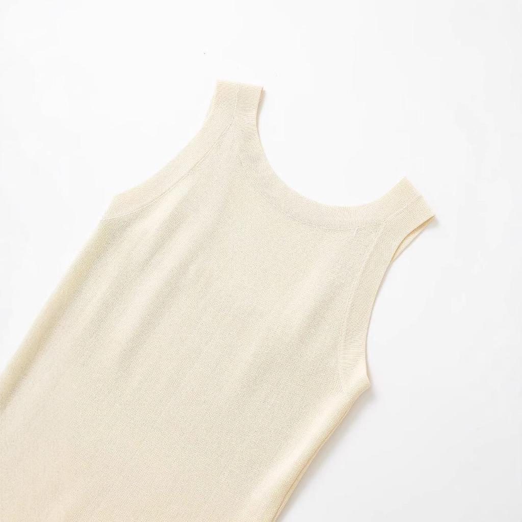 Spring 2025 Women's Fashion: European & American Style Round Neck Solid Color Top with Wide Straps