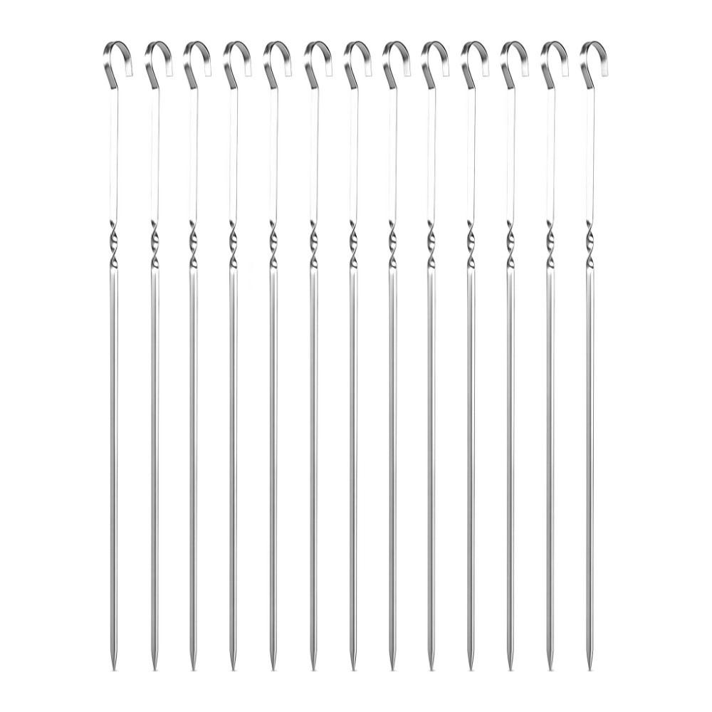 12PCS Flat Blade BBQ Skewers Hooked Handle Grill Skewers Kabob Sticks Vegetable Skewering