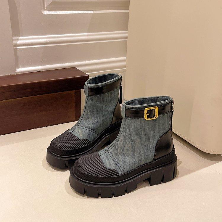 

[youshilai] foreign thick-soled Martin boots women s mid-heeled short boots canvas shoes 2025 autumn new women s boots 35