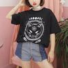 Damen Mädchen Lustiges Kurzarm Mond Katze Print Punk Gothic Lässiges Oberteil Bluse