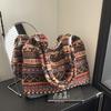 Vintage Handmade Bohemian Velvet Tote Bag Trendy Natural Material Crochet Shoulder Bags Hobo Bags Spacious Chic for Daily