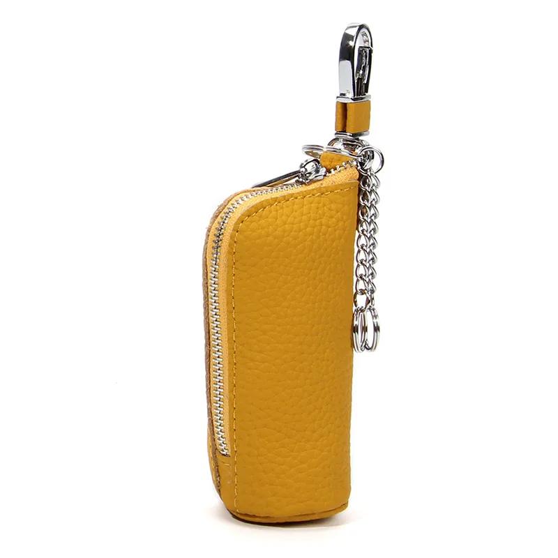 Women Genuine Leather Car Key Chain Wallet Waist Hanging Keys Pouch Zipper Closure Home Key Money Organizer Case