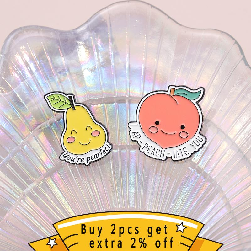 You're Pearfect Enamel Pin I Love You From My Head Cute Fruits Peaches Pears Tomatoes Brooch Lapel Badge Creative Wholesale Gift