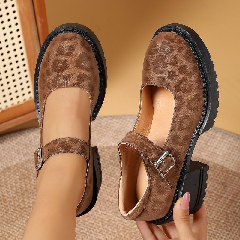 Fashion Leopard Women High Heels Loafers Shoes Fashion Platform Buckle Shoes 2025 Autumn New Dress Pumps Elegant Party Zapatillas Mujer
