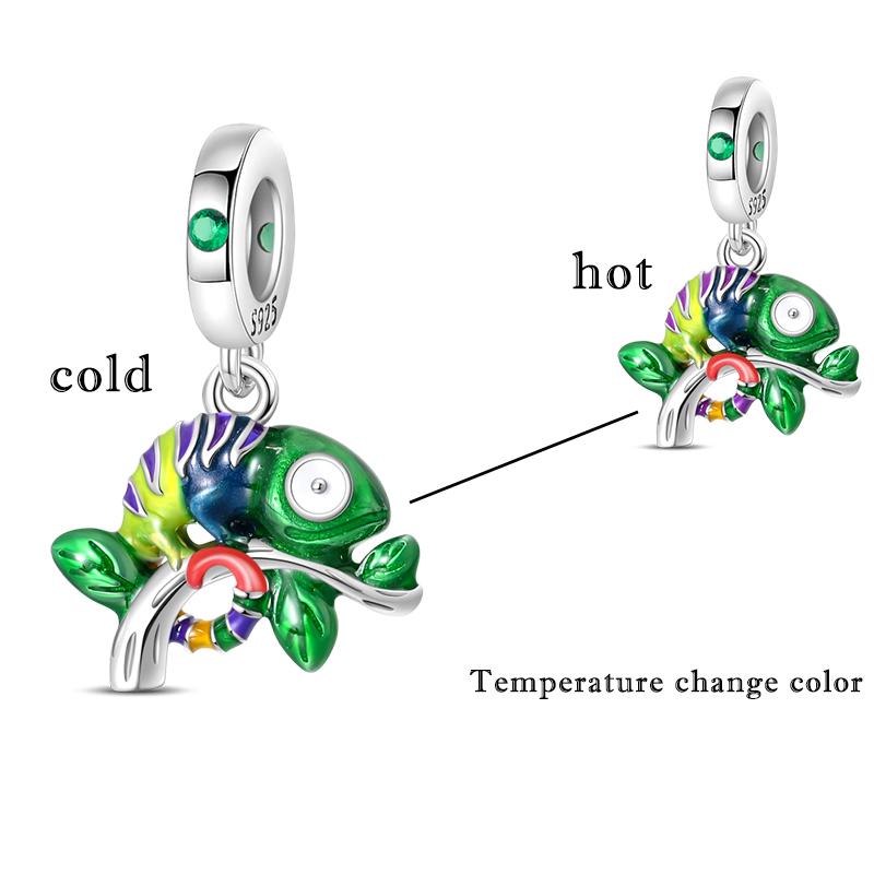 925 Silver Charms Beads Temperature Change Color Elephant Chameleon Butterfly Charms Fine DIY Jewelry Gifts