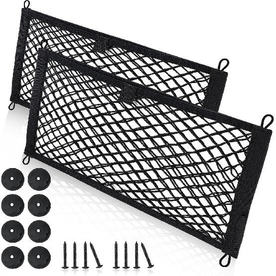 Universal Mesh Cargo Net for Car Trunk Storage,Elastic Small Automotive Cargo Net Pocket Wall Sticker Organizer Pouch Bag Storage for SUV,2 Pack with