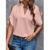 2024 Summer V-neck Off Shoulder Short Sleeve Blouse Fashion Simple Loose Women Tops Ladies Vintage Shirt 30609