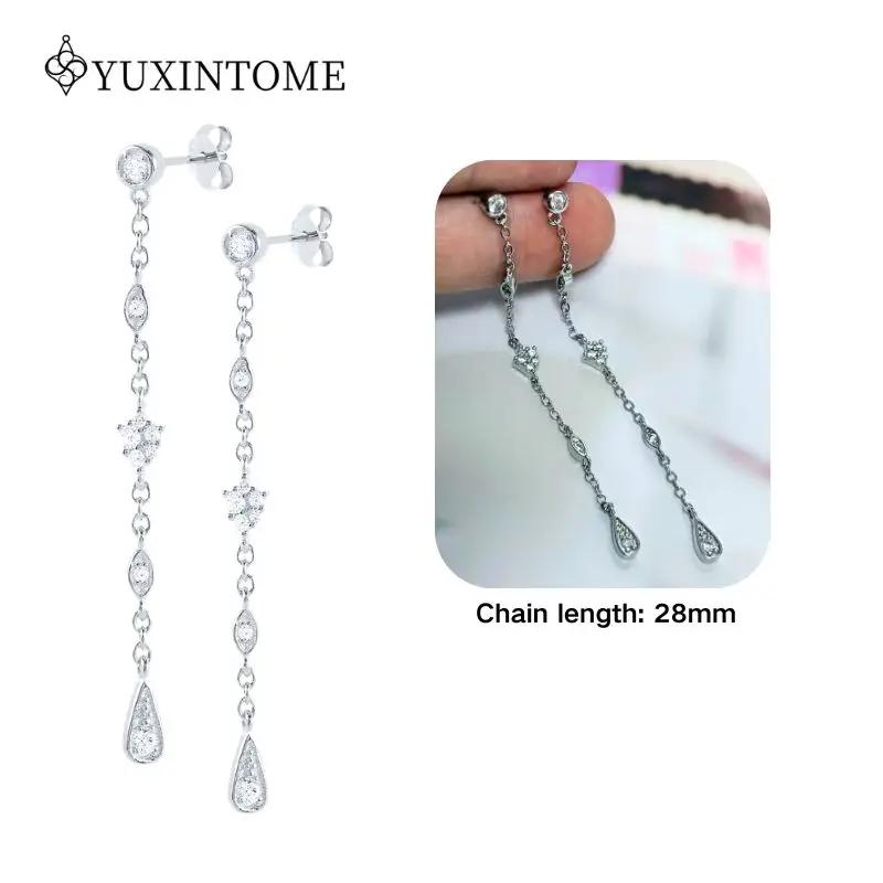 925 Silver Ear Needle Crystal White Zircon Silver Series Tassel Drop Earrings Luxury Fashion Party Jewelry Accessories