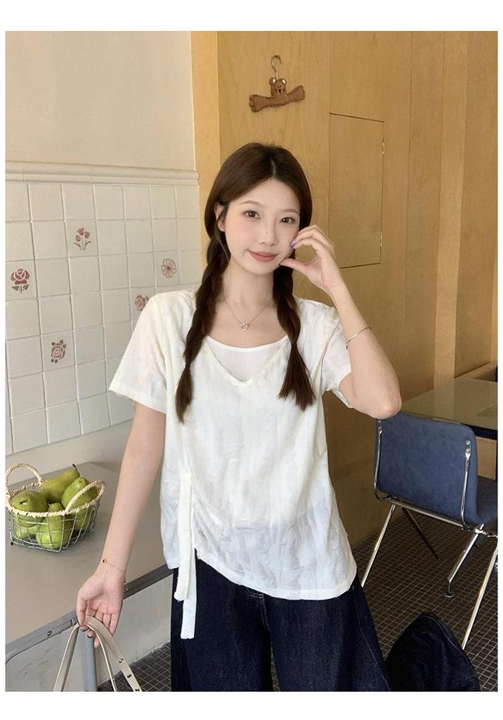 Summer 2026 Plus Size Women's Two-Piece Look Ripped Short Sleeve Slimming T-Shirt