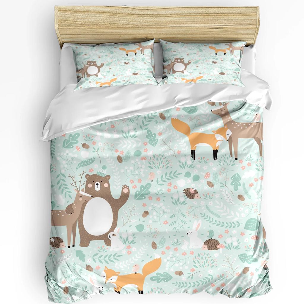 3dílná sada ložního prádla Kreslené lišky Zvířata Bytový textil Povlak na přikrývku Povlak na polštář Sada povlaků na ložní prádlo pro chlapce, děti, teenagery, dívky