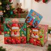 Holiday Gift Storage Containers 3Pcs Christmas Stackable Box, Layered Cube Plastic Boxes with Santa Shop Window Props Snowman Reindeer, Tabletop