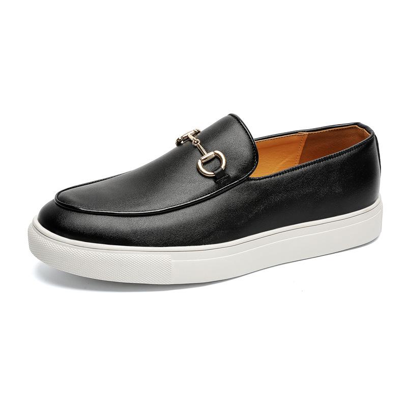 2025 Spring Men’s European & American Slip-On Loafers - White Leather Casual Large Size Shoes 41 чёрный
