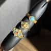 Temperament Court Style Vintage Retro Blue Flower Enamel Drip Glaze Open Ring Women's Lace Personality Light Luxury Ring
