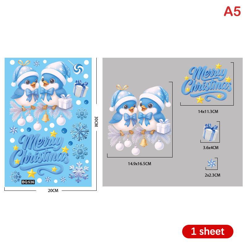 Christmas Blue Snowman Window Stickers Santa Claus Bird Snowflake Elk Ornaments Merry Christmas 2025 Happy New Year 2026