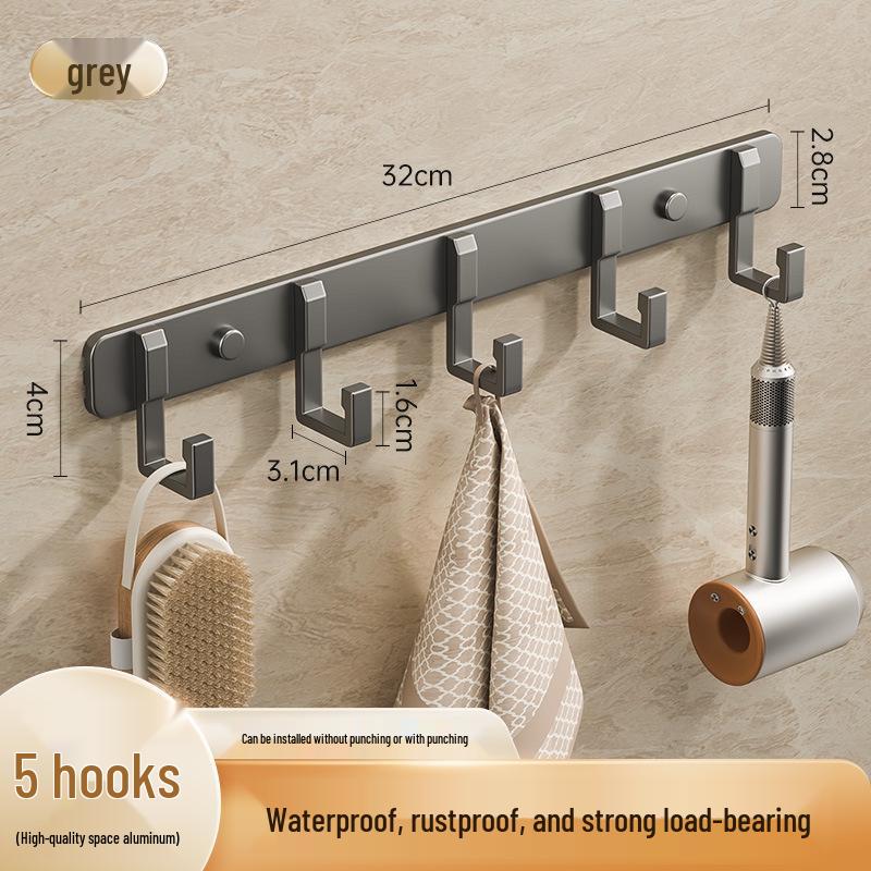 Space-Saving Aluminum Bathroom Towel Rack with Hooks for Wall or Door Mounting