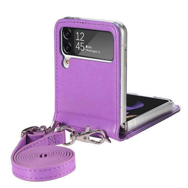 Etui ochronne na telefon z paskiem skórzanym do Samsung Galaxy Z Flip4 5g Flip 4 Flip3 Flip 3 Anti-Shock Card Slot Cover Funda