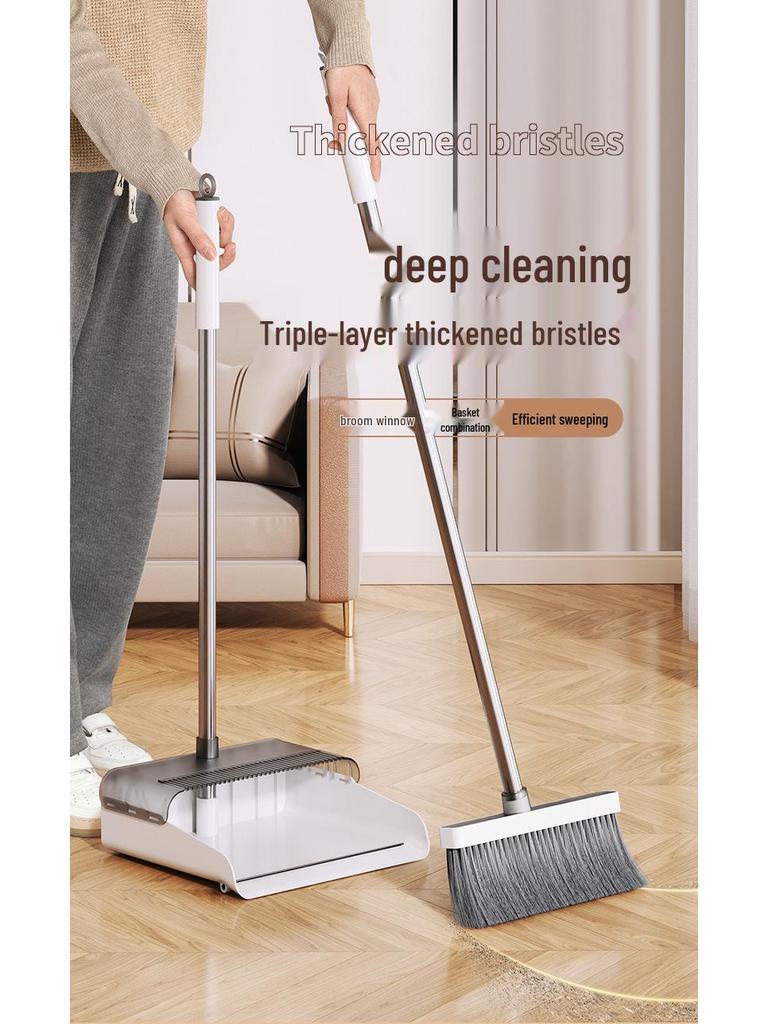 Foldable Rotating Broom & Dustpan Set with Non-Stick Hair and Soft Bristles for Living Room