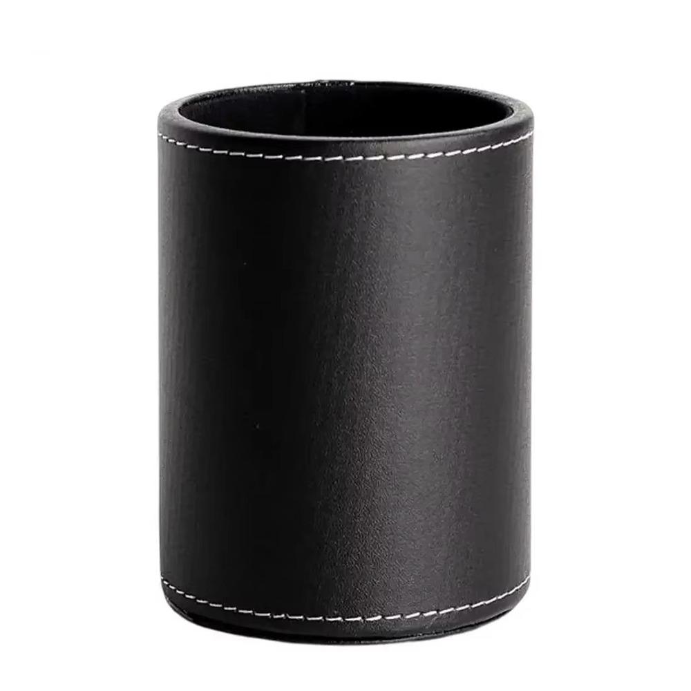 

Контейнер для ручок великої місткості, тримач для зберігання канцелярського приладдя з ПУ шкіри, настільний органайзер, назад до школи Black-Round