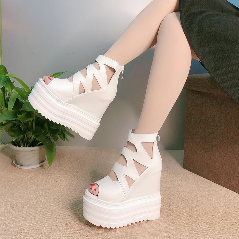 Fashion 15CM Women's Fish Mouth Wedge Sandals Thick Platform High-heeled Shoes wedges shoes for women  high heels