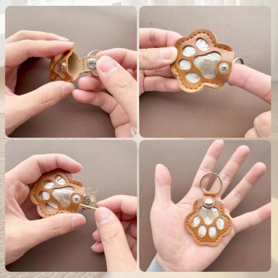 Pet Hair Storage Keychain Faux Leather Paw Shape Fillable Pendant Keychain with Keyring Pet Memorial Keychain Keepsake Gift for Dog Cat Lovers