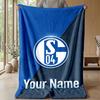Schalke 04 FC Custom Name Text Flannel Blanket Soccer Logo Personalized Fleece Throw Blanket Special Gift For Sofa Bedroom Home
