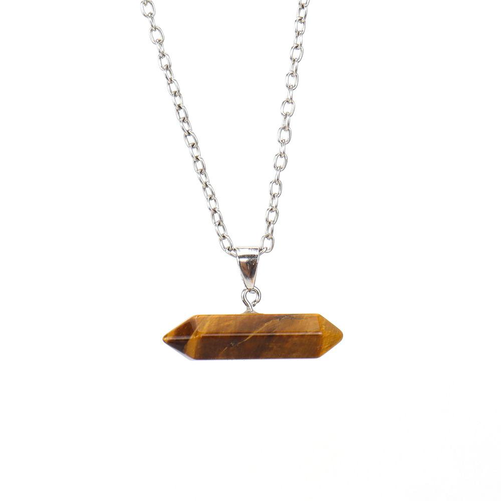 Creative Natural Stone Crystal Amethyst Agate Hexagonal Column Hexagonal Prism Six Pendant Necklace N668