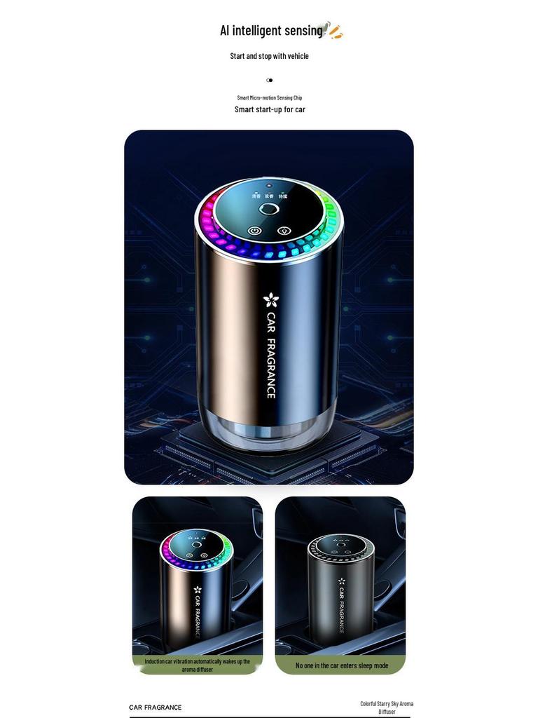 Automatic Car Aroma Diffuser with Aluminum Alloy, Seven-Color Ambient Light, and Starry Sky Ceiling Effect