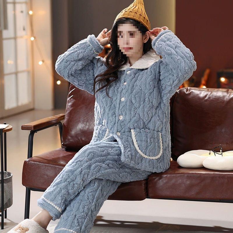 Pajamas women's three-layer thickened and cute winter can wear large-size warm padded loungewear
