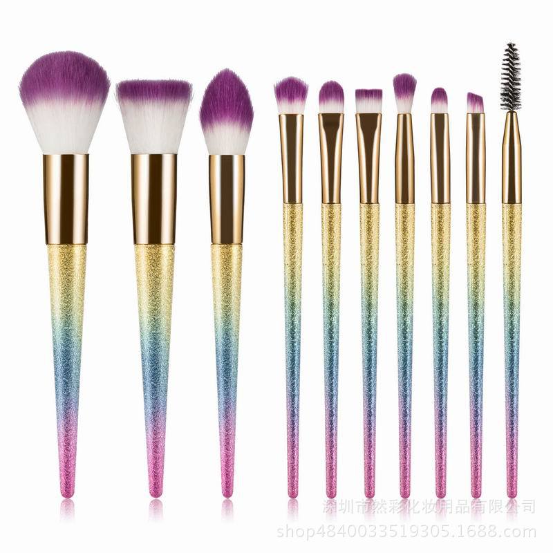 New 10 gradual change powder makeup brush gradual change color matte set brush handle beauty tool set