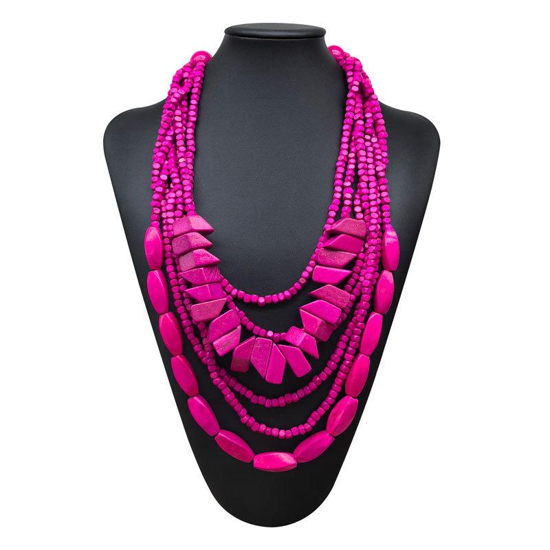 Irregular Colored Wooden Bead Necklace Hot Selling Personalized Fashion Accessory Bohemian Multilayer Wood Bead Choker Necklaces