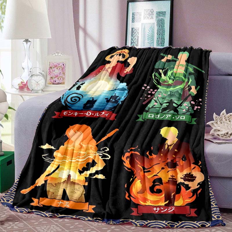 One Piece Anime Print Blanket Warm Comfortable Flannel Blanket for Bedrooms, Sofas, Beds, Chairs, Picnics, Travel -LXR39