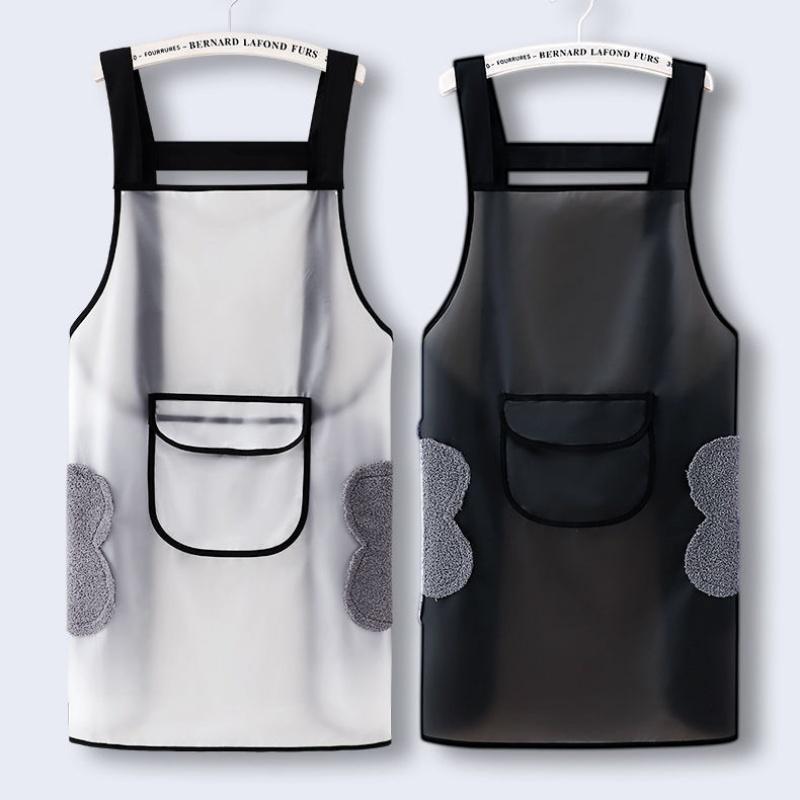 Waterproof Kitchen Apron Household PVC Oil Resistant Work Apron Transparent Black Dirt-Proof Cleaning Aprons
