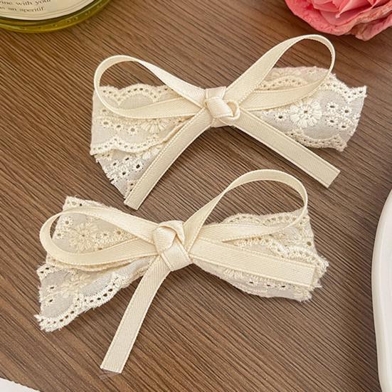 2 szt. Spinki do włosów dla dziewczynek Bezszkodliwe Zaokrąglone Klipsy z Miękką Koronką Wstążką Satynową Kok Dekoracja Narzędzie do Stylizacji Grzywki Akcesoria do Włosów