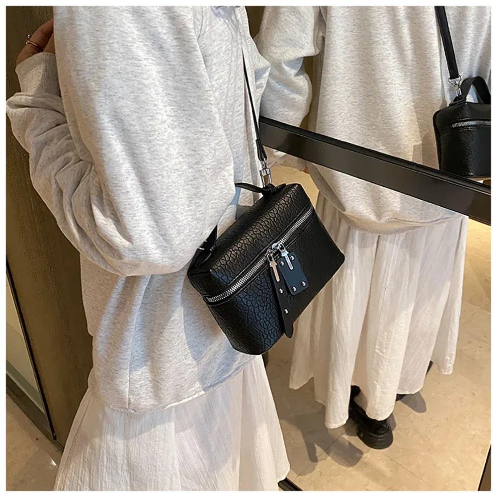 Senior Sense Litchi Leather Mini Square Bag Women's 2025 Summer New Fashion Crossbody Bag Korean Style Portable Popular Shoulder Handbag
