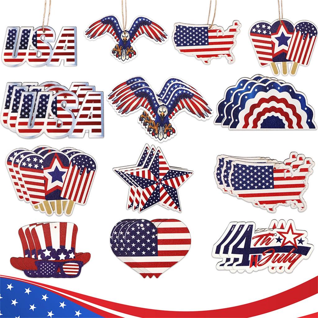 Wooden crafts, American Independence Day pendants, USA pentagram ornaments, themed party decorations, pendants