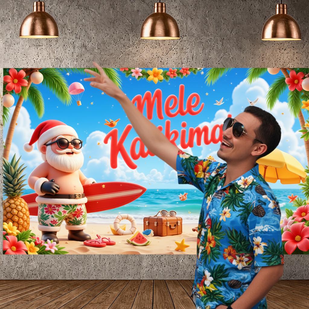 Christmas Beach Background Beach Scene Island Holiday Display Summer Xmas Banner Palm Tree Mele Kalikimaka Background For Summer