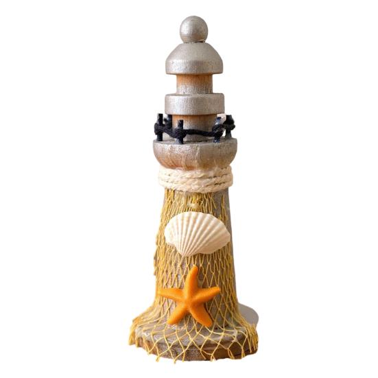 Yousheng Rustic Wood Lighthouse Figurine, Nautical Lighthouse Ocean Beach Sculpture, Handcrafted Coastal Tabletop Centerpiece for Mantel Bookshelf